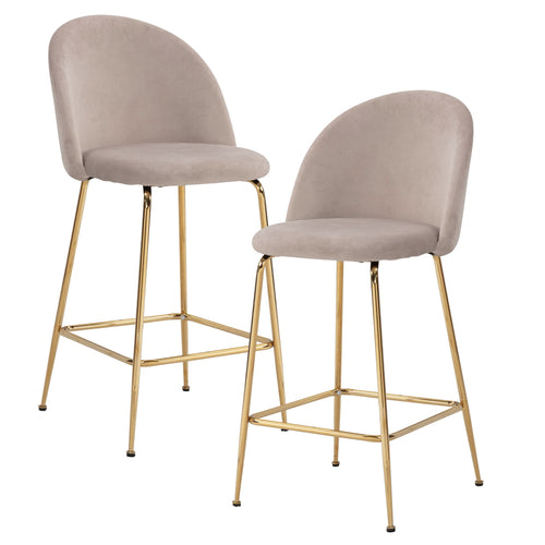 2er Set Barhocker Samt Hocker mit Lehne & goldenen Beinen, Küchenhocker Skandinavisch