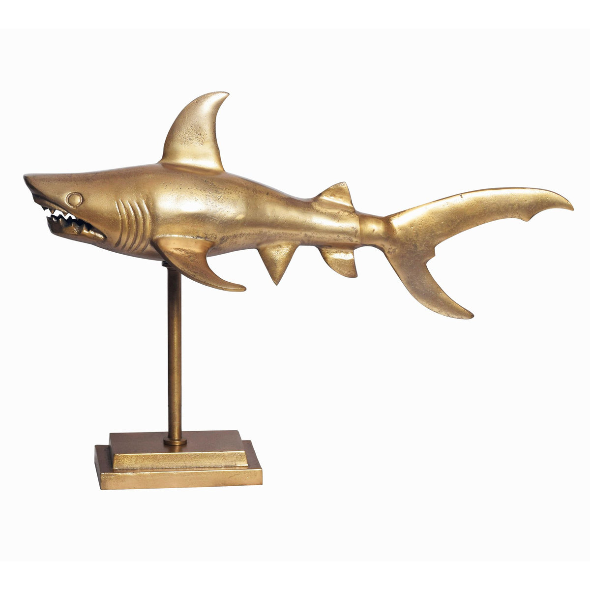 Dekofigur Hai Aluminium Maritim 70 cm mit Standfuß, Design Metall Deko Alu Modern