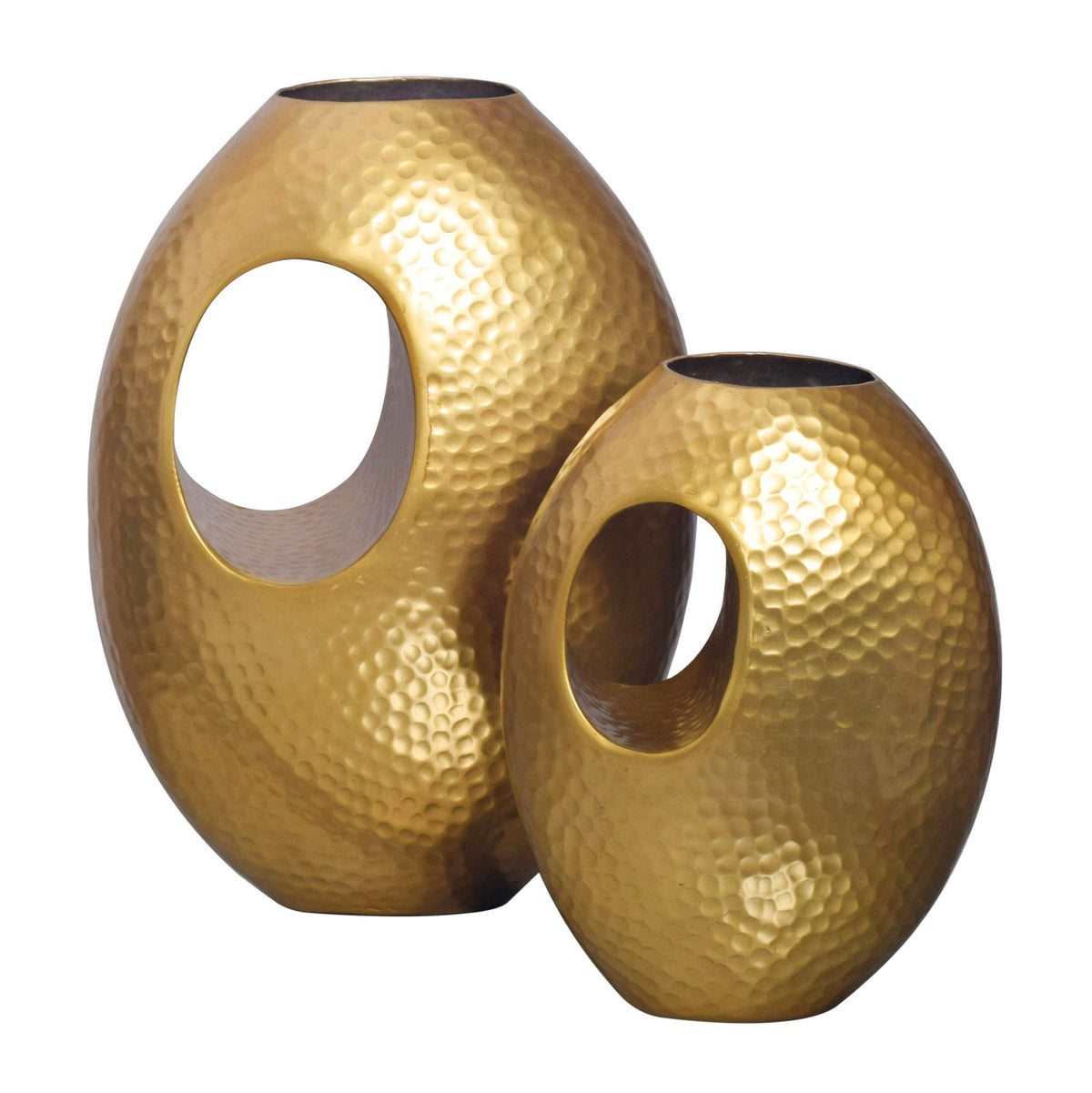 Deko Vase 2er Set Aluminium mit Tragegriff Blumenvase Modern, Hammerschlag Dekovase
