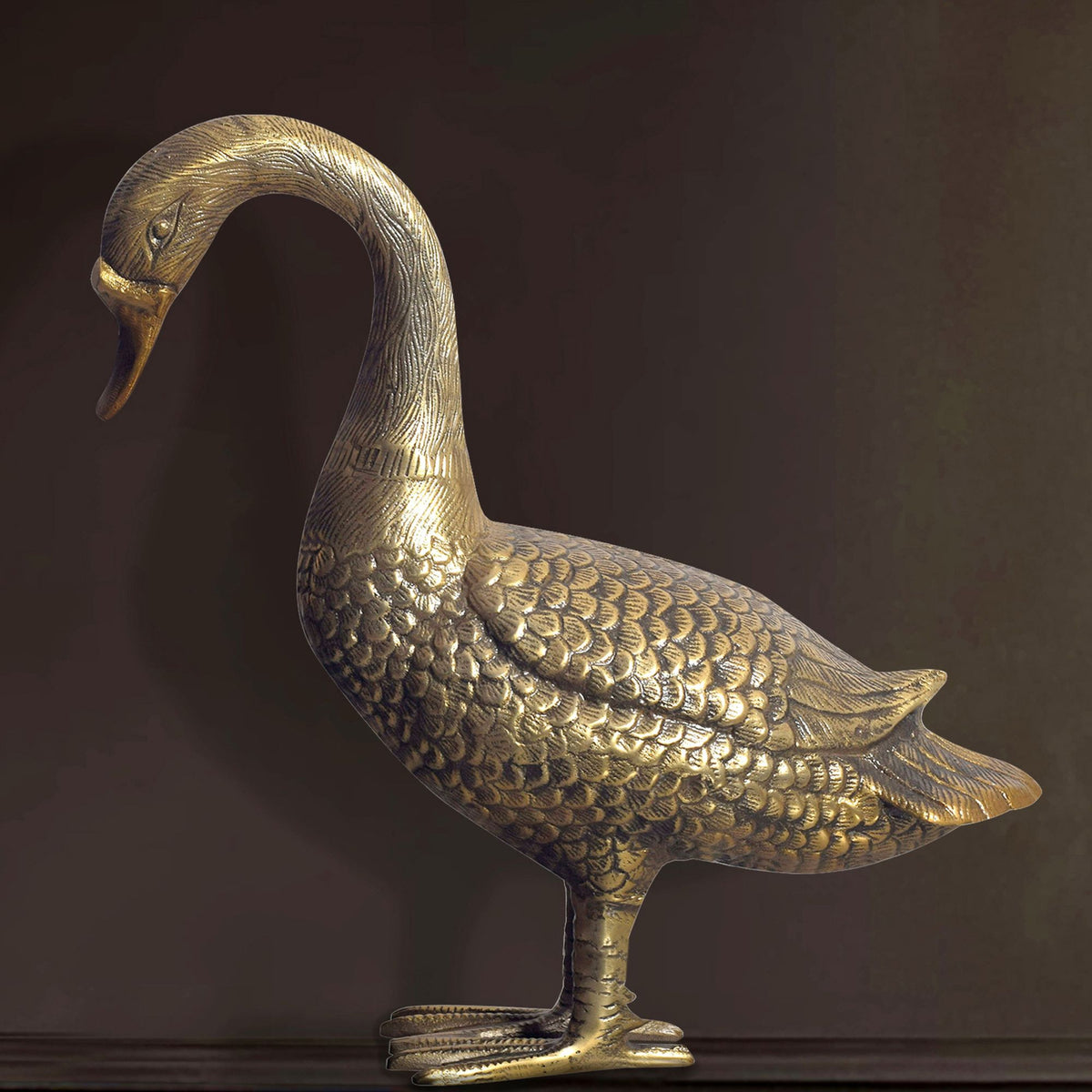 Dekofigur Gans Aluminium Gold 46 cm Wohndekoration Tischdekoration, Design Metall Deko