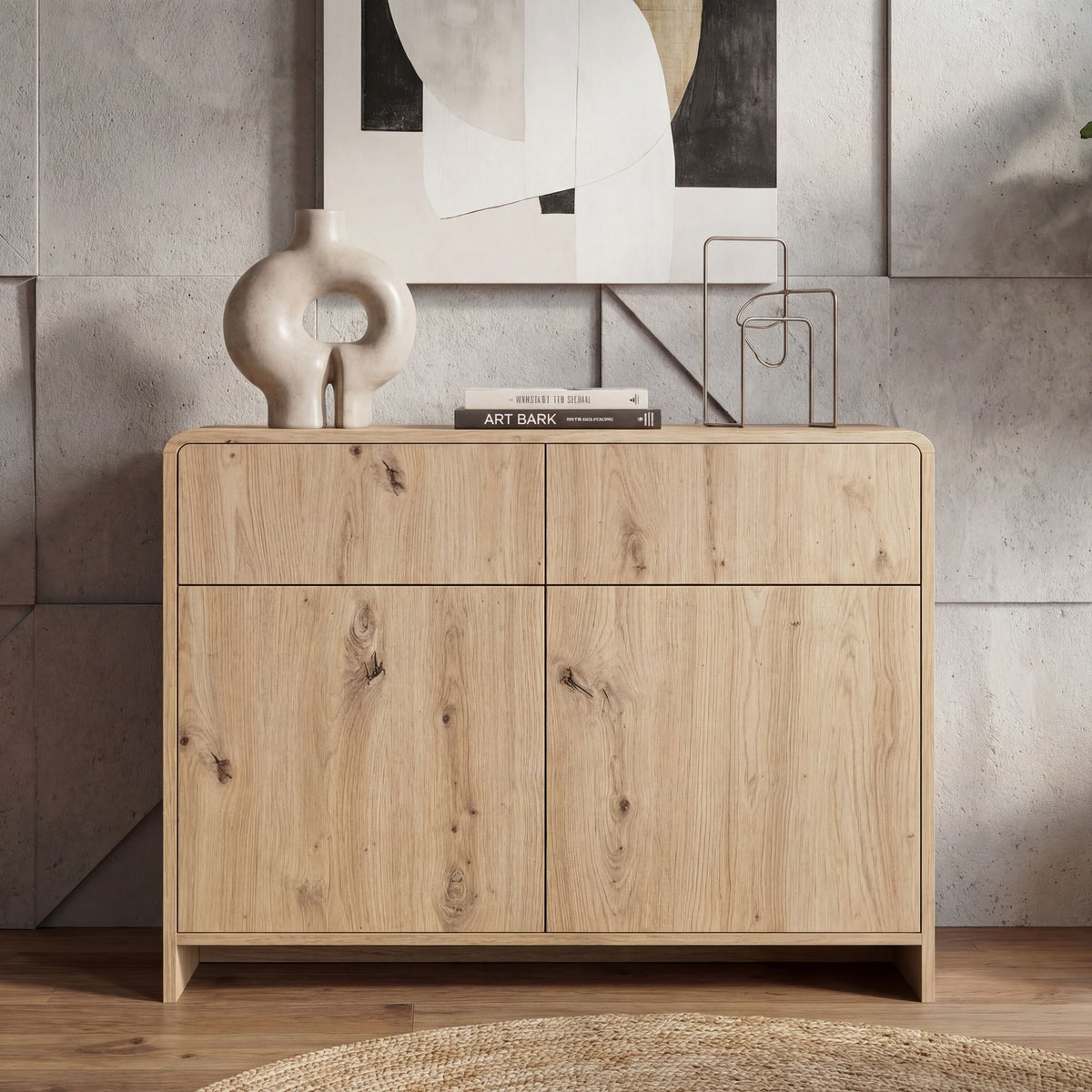 Sideboard Eiche Dekor 88cm - Kommode mit 2 Türen und 2 Schubladen - Design Anrichte