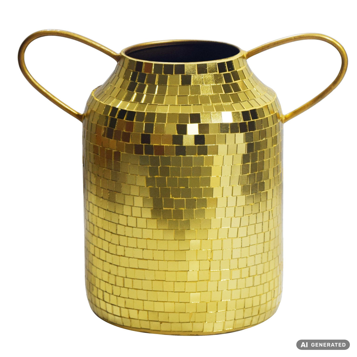 Tischvase Aluminium 32cm - Blumenvase mit Henkel - Metallvase im Discokugel Design Modern
