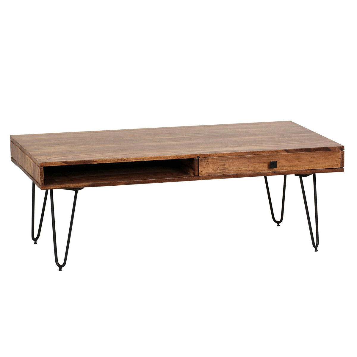 Couchtisch Massivholz 110 cm · Industrial Wohnzimmertisch rechteckig mit Hairpin Beinen