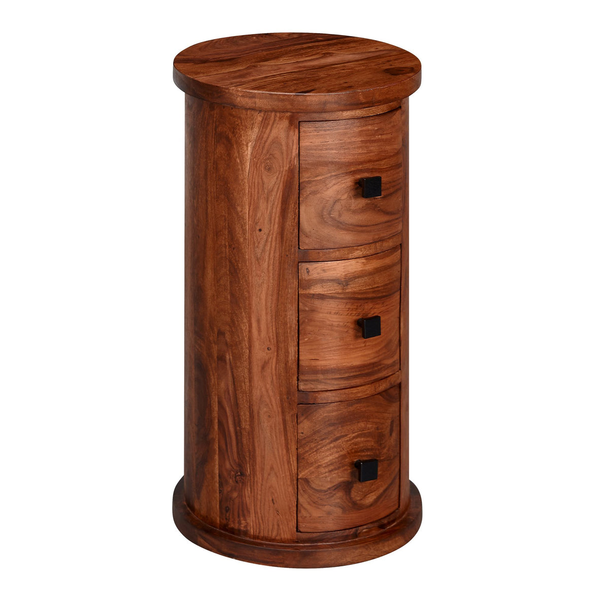 Design Sideboard Sheesham Massivholz Ø 35 cm, Schränkchen mit Schubladen, Schmaler