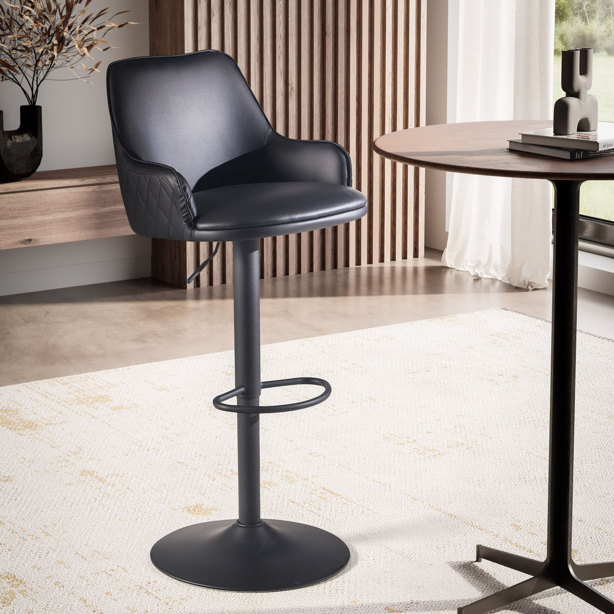 Barhocker Kunstleder Schwarz Hocker mit Lehne 86 - 106 cm, Küchenhocker Höhenverstellbar